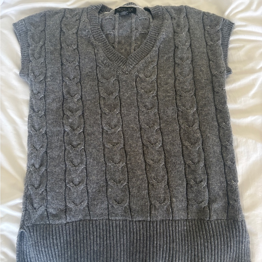 Rachel Zoe Gray V-Neck Cable Knit Sweater